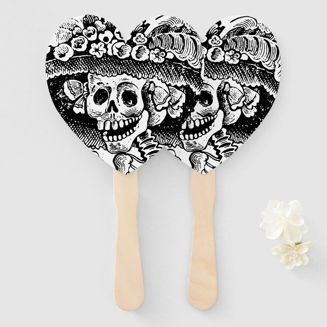 Vintage Floral Skull Halloween Hand Fan (Front and Back)