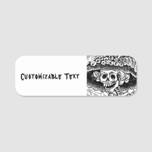 Vintage Floral Skull Halloween Name Tag
