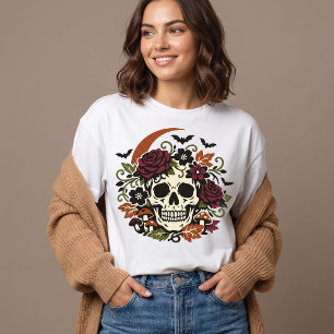 Vintage Floral Skull Halloween T-Shirt