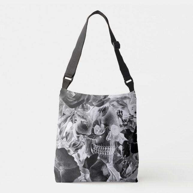 Vintage Floral Skull Midnight Crossbody Bag (Front)