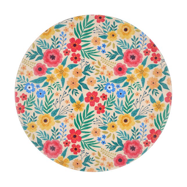 Vintage Floral, Small Colourful Flowers. Cutting Board (Front)