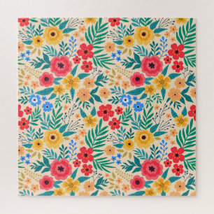 Vintage Floral, Small Colourful Flowers. Jigsaw Puzzle