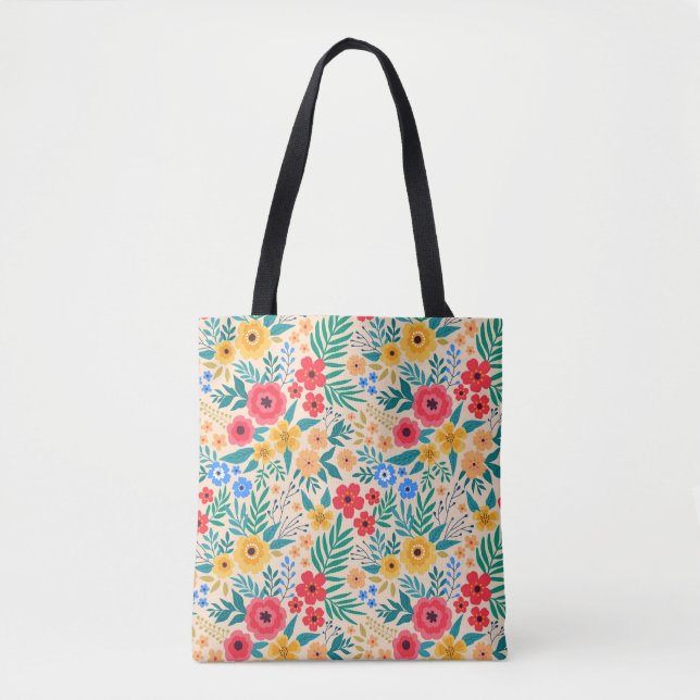 Vintage Floral, Small Colourful Flowers. Tote Bag (Front)