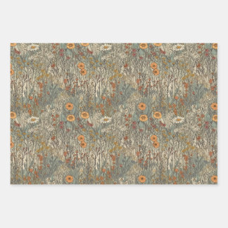 Vintage, floral, soft colors,field of wildflowers wrapping paper sheet