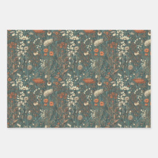 Vintage, floral, soft colors,field of wildflowers wrapping paper sheet