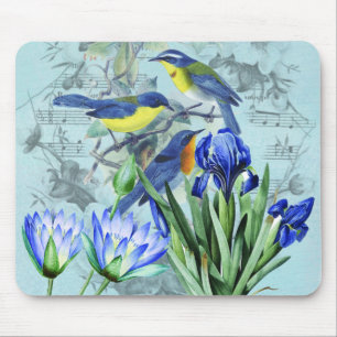 Vintage Floral Songbirds Apparel and Gifts Mouse Mat