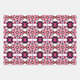 Vintage floral Spanish tiles with curls Wrapping Paper Sheet
