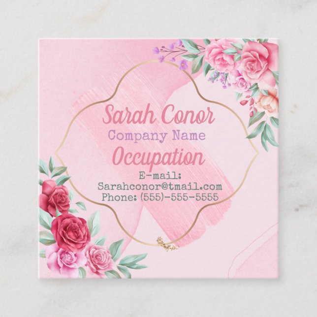 Vintage Floral Square Business Card (Front)