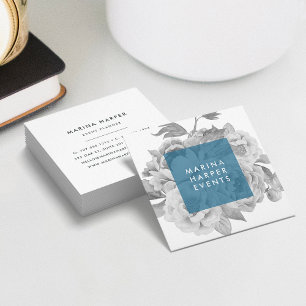Vintage Floral Square Business Cards   Cerulean