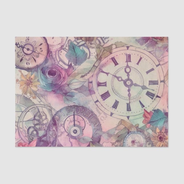 Vintage Floral Steampunk Tissue Paper (Front)