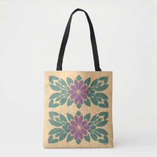 Vintage Floral Stencil Design Tote Bag