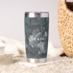 Vintage Floral Still Life Artistic Slate Green Insulated Tumbler