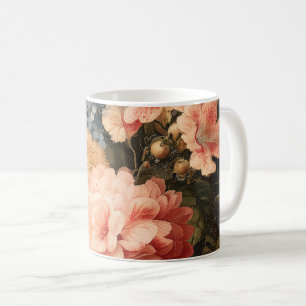 Vintage Floral Still Life with Red and White Bloom Coffee Mug