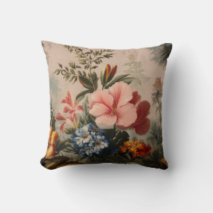 Vintage floral still life with tropical flowers cushion
