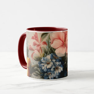 Vintage floral still life with tropical flowers mug