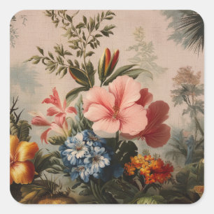 Vintage floral still life with tropical flowers square sticker