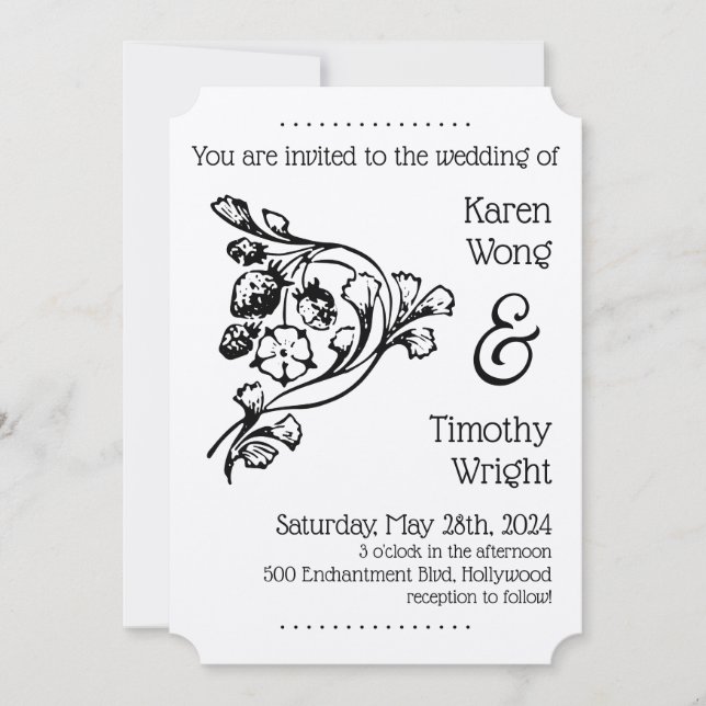 Vintage Floral Strawberry Wedding Invitation (Front)