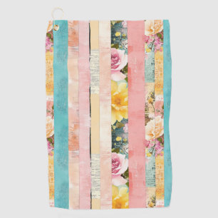 Vintage Floral Stripe Collage in Pastels Golf Towel