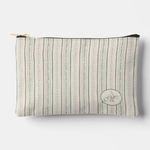Vintage Floral Stripe Cream, Blue, Green Monogram Accessory Pouch