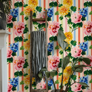 Vintage Floral Stripe   Garden Pattern Wallpaper
