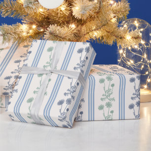 Vintage Floral Stripe Rustic Cottage Pattern Wrapping Paper