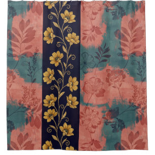 Vintage Floral Stripe with Golden Botanical Accent Shower Curtain