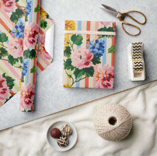 Vintage Floral Stripe Wrapping Paper