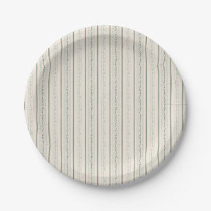 Vintage Floral Striped Cream, Blue and Green Paper Plate