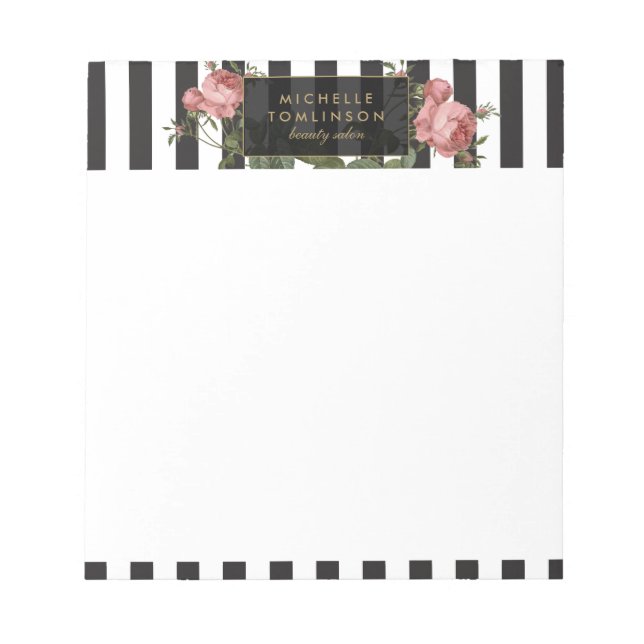 Vintage Floral Striped Personalised Notepad (Front)