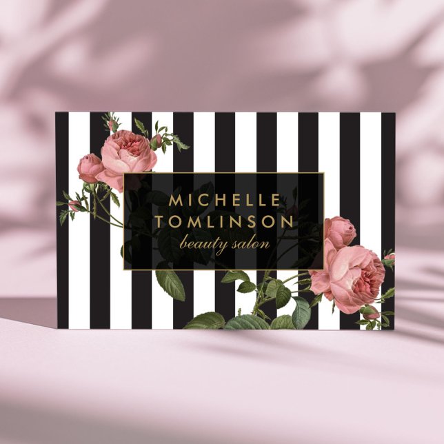 Vintage Floral Striped Salon Business Card (Creator Uploaded)