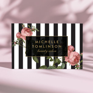 Vintage Floral Striped Salon Business Card