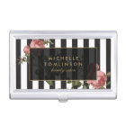 Vintage Floral Striped Salon Business Card Holder