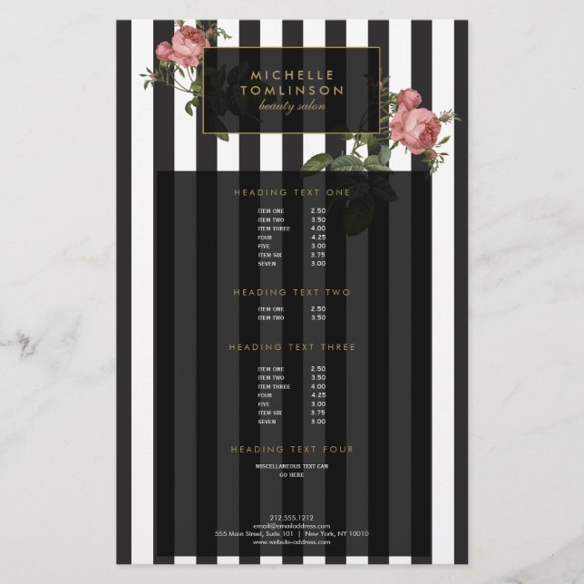Vintage Floral Striped Salon Flyer (Front)