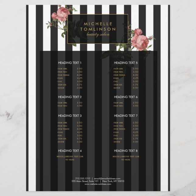 Vintage Floral Striped Salon Large Flyer (Front)