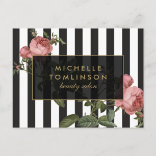 Vintage Floral Striped Salon Postcard