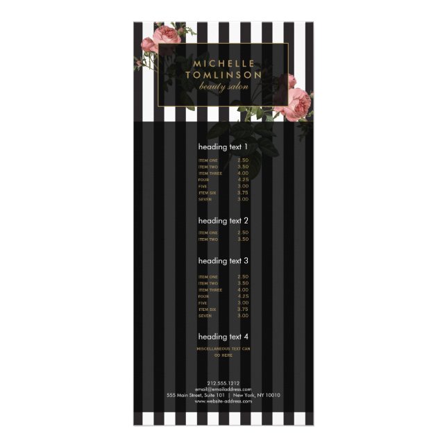 Vintage Floral Striped Salon Rack Card (Front)