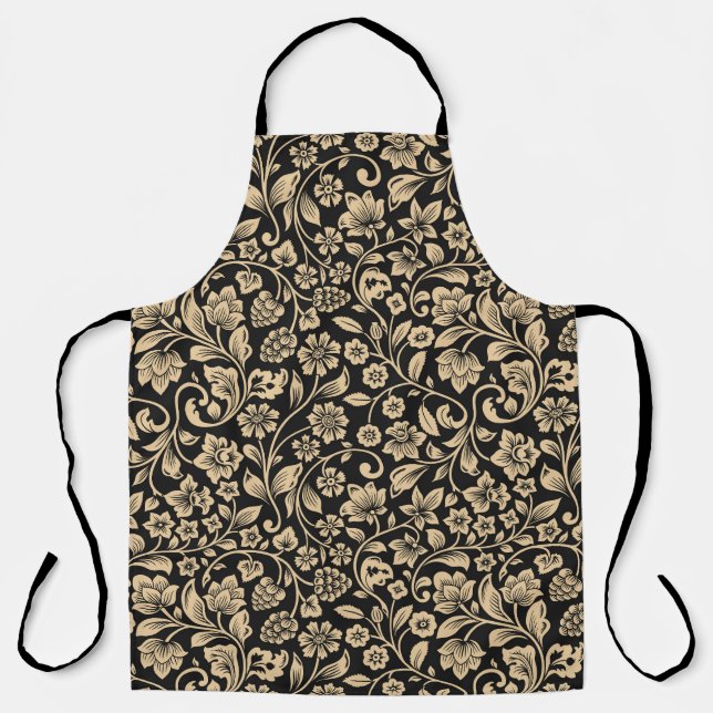 Vintage floral, stylised grey background apron (Front)