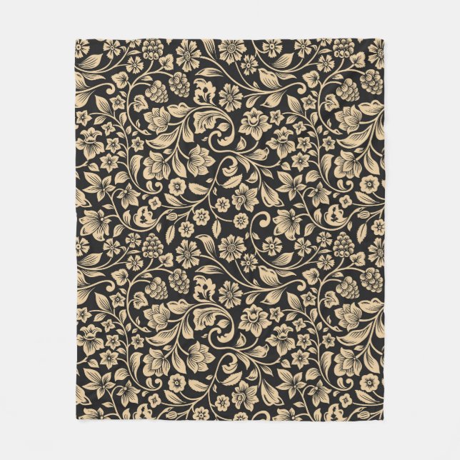 Vintage floral, stylised grey background fleece blanket (Front)