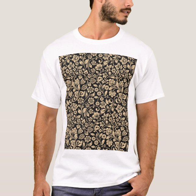 Vintage floral, stylised grey background T-Shirt (Front)