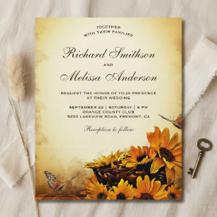 Vintage Floral Sunflower Budget Wedding Invitation