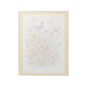Vintage Floral Sunflower & Butterflies Notepad