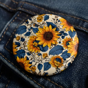 Vintage Floral Sunflower Pattern Pin Button