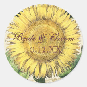 Vintage Floral Sunflowers - Autumn Fall Wedding Classic Round Sticker