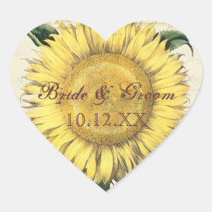 Vintage Floral Sunflowers - Autumn Fall Wedding Heart Sticker