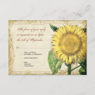 Vintage Floral Sunflowers - Autumn Fall Wedding RSVP Card