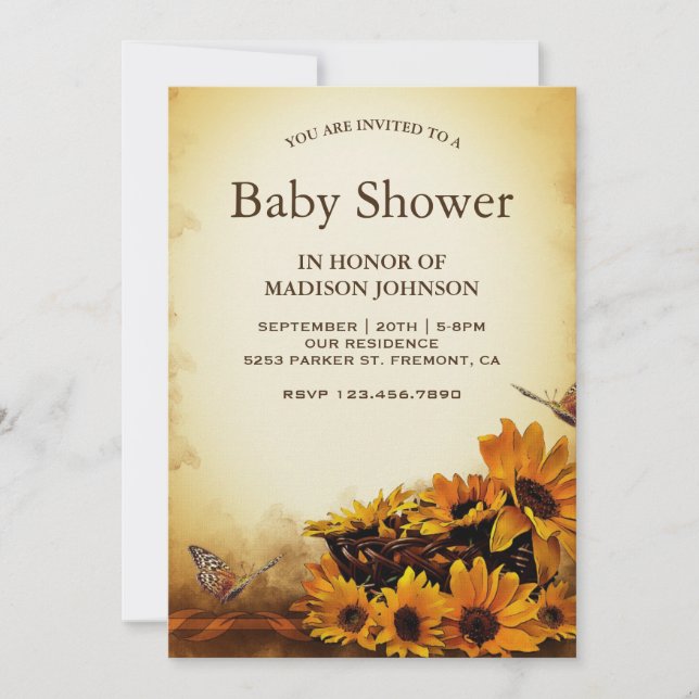 Vintage Floral Sunflowers Baby Shower Invitation (Front)