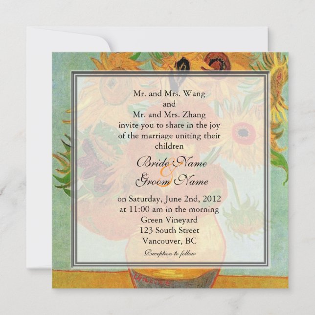 Vintage floral sunflowers wedding invitation (Front)