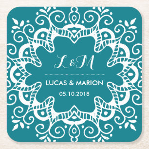 Vintage Floral Swirl Art Ornament Wedding Party Square Paper Coaster