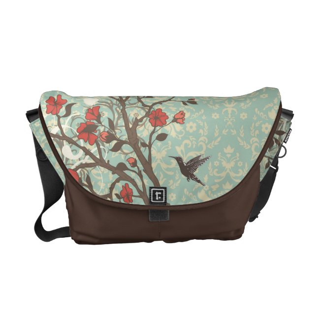 Vintage floral swirls bird Rickshaw messenger bag (Front)