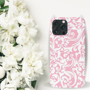 Vintage Floral Swirls Pink and White iPhone 13 Pro Max Case